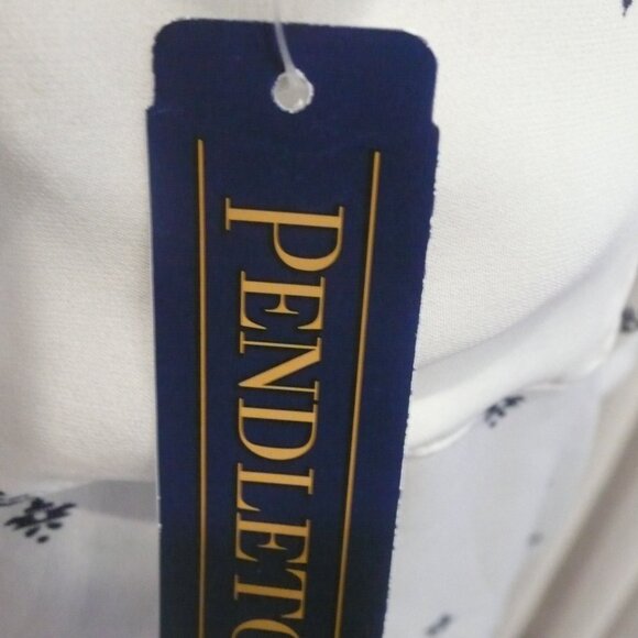 Pendleton Aztec Micro Print Silk Blouse White Blue, New with Tag - Picture 4 of 8